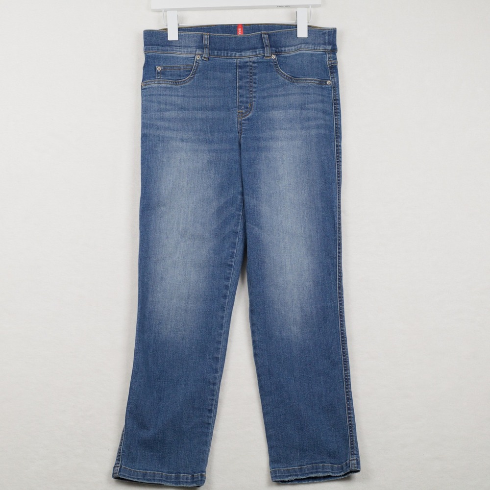 SPANX Ankle Straight Leg Pull On Denim Jeans Medium Wash Sz L Petite - Picture 3 of 9